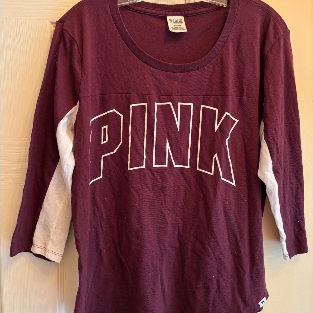 PINK Victoria's Secret Long Sleeve Tee Pink and White